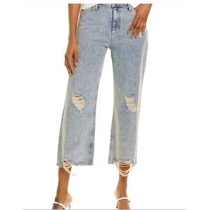 Avec Les Filles Anthropologie High-Rise Raw Hem Wide Leg Acid Wash Jean Size 27